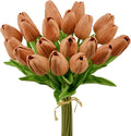 Mandy's 20pcs Artificial Burnt Orange Tulips | 13.5 Inch Lifelike PU Tulips by Mandys