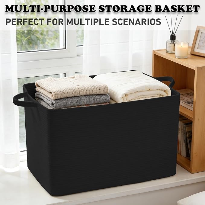 65L Large Laundry Basket with Handles, Woven Blanket Basket, Living Room - Image 6