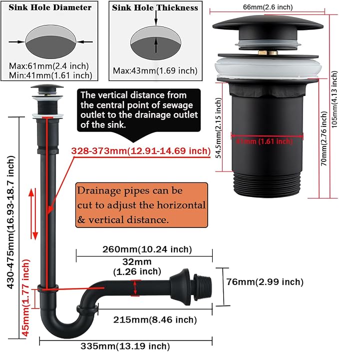 RANDOM Matte Black P Trap Bathroom Sink 1-1/4 inch U-Shape Sink Trap - Image 2