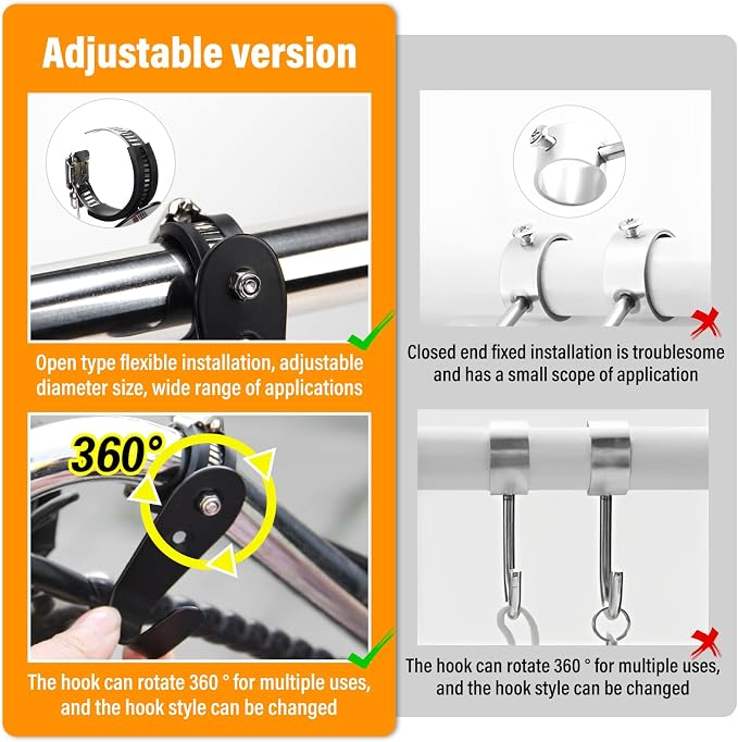 Tube Rod Hooks, for 0.83"-1.5" in Inner Dia Adjustable Rod, Bathroom Wardrobe - Image 3