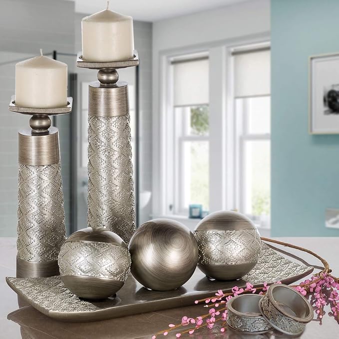 Creative Scents Dublin Silver Decorative Tray and Orbs Balls Set - Image 4