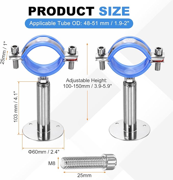 HARFINGTON 2 Set Wall Mount Ceiling Mount Pipe Supports 304 Stainless Steel - Image 2