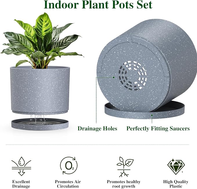 Plant Pots, 10/9/8 Inch 3 Pack Cylindrical Flower Pots - Image 3