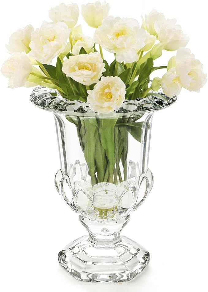 8 Inch Glass Urn Vase, Large Crystal Glass Vase, Vintage Vases by ELFULLY