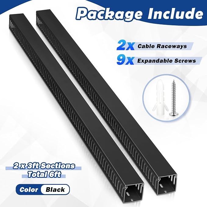 ZhiYo 2"H x 2"W Cable Raceway, 6ft Under Desk Wire Management Channel Black | - Image 5