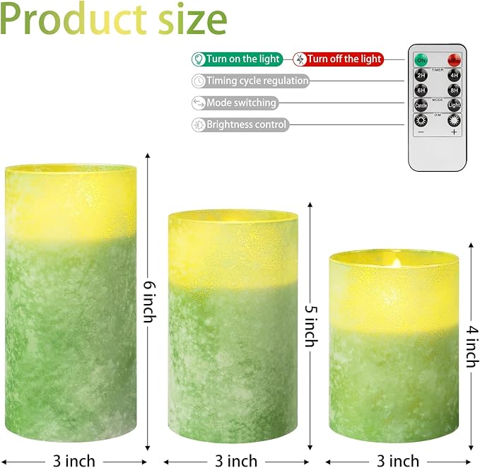 ANGELLOONG Green Pillar Candles Battery Operated - Image 8