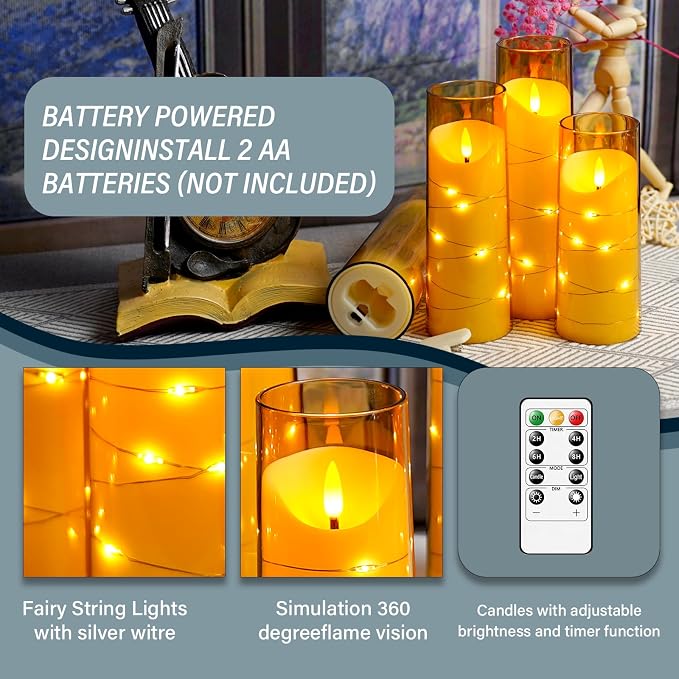 Eebuss Flameless Candles with Embedded Star String, Battery Operated LED Pillar - Image 6