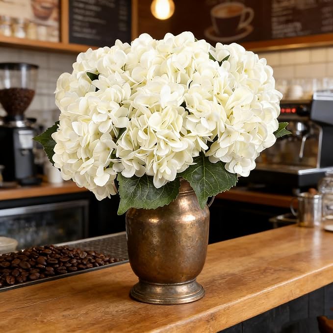 Kimura's Cabin 6Pcs Fake White Hydrangea Artificial Flowers Silk Hydrangeas | - Image 3