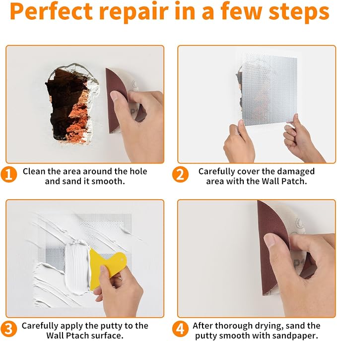 Wall Patch Drywall Repair Kit, 10 x 10 Inch, Self-Adhesive Mesh Patch, - Image 5