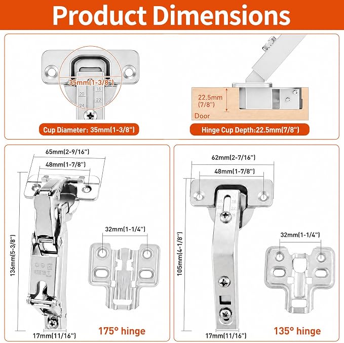 Complete Lazy Susan Hinge Kit, 2 Pair 175 & 135 Degree Hinge | 48mm Frameless - Image 7