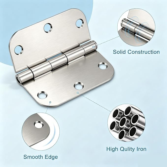 KNOBWELL 3.5 Inch Brushed Nickel Door Hinges, Interior Door Hinges, 18 Pack | - Image 3