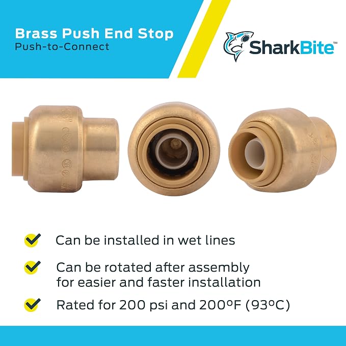 SharkBite 3/8 Inch Push Cap, Push to Connect Brass Plumbing Fitting, PEX Pipe - Image 4