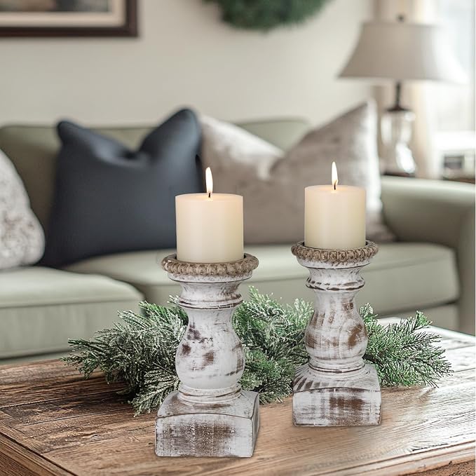 Candle Holder for Pillar Candle Set of 2, Farmhouse Wood Candle Holder - Image 7