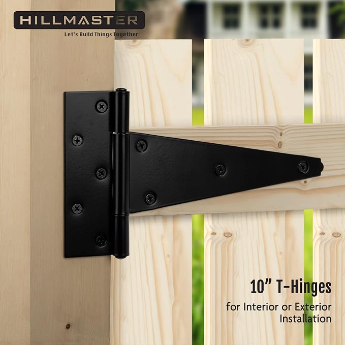 HILLMASTER 10 Inch T-Strap Heavy Duty Shed Door Hinges Gate Strap Hinges Black - Image 4