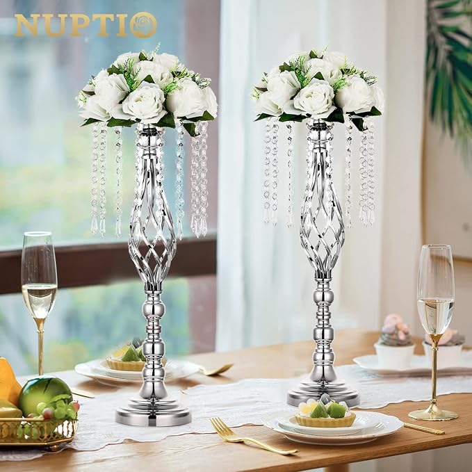 Nuptio 2 Pcs Silver Wedding Centerpieces Flower Stand, 55cm Height Wedding Road - Image 3