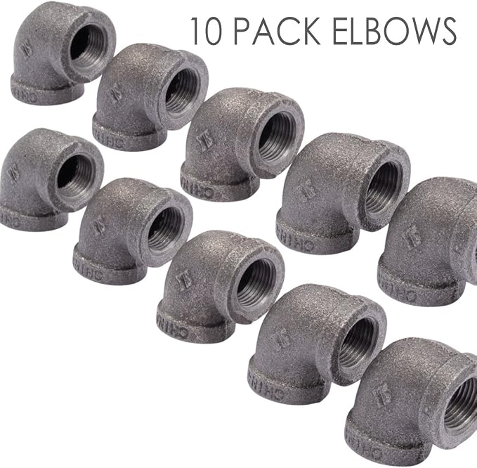 Authentic Malleable Iron 90 Degree Black 1/2" Elbow Ten Pack by Pipe Decor - Image 3