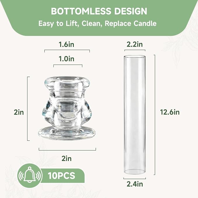 Glass Hurricane Candle Holders 10 Pack 12.6" Open Ended Candlestick Tubes | - Image 2
