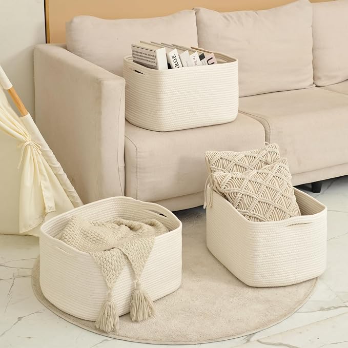 ICERZCZ Large Storage Baskets for Organizing Shelves, Woven Cotton Rope Bins - Image 6