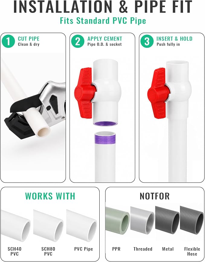 1/2 Inch PVC Ball Valve Fits 0.84" OD PVC Pipe, PVC Shut Off Valve | Heavy Duty - Image 7
