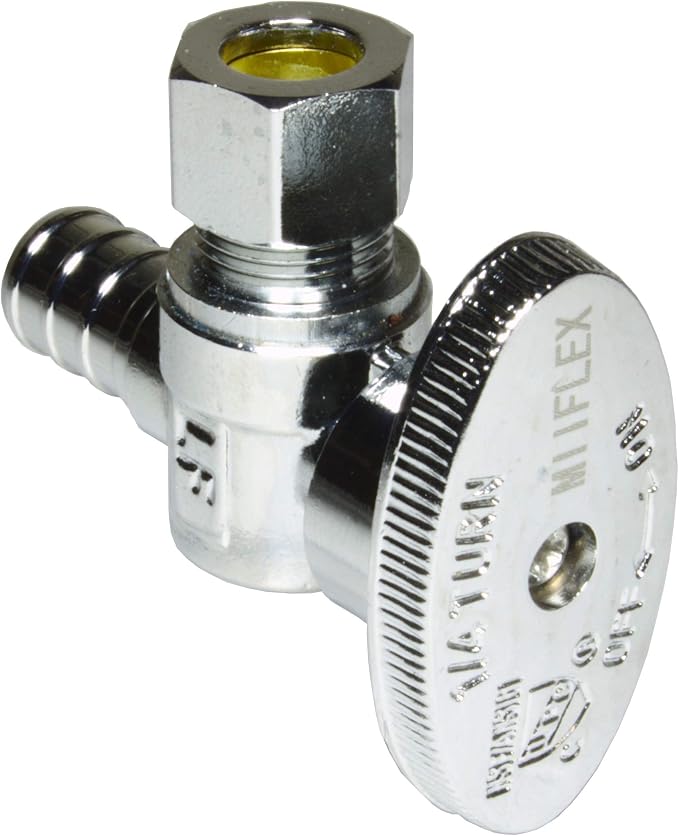Heavy Duty Chrome Plated Brass 1/4 Turn Angle Valve 1/2" PEX B In x 3/8" COMP - Image 2