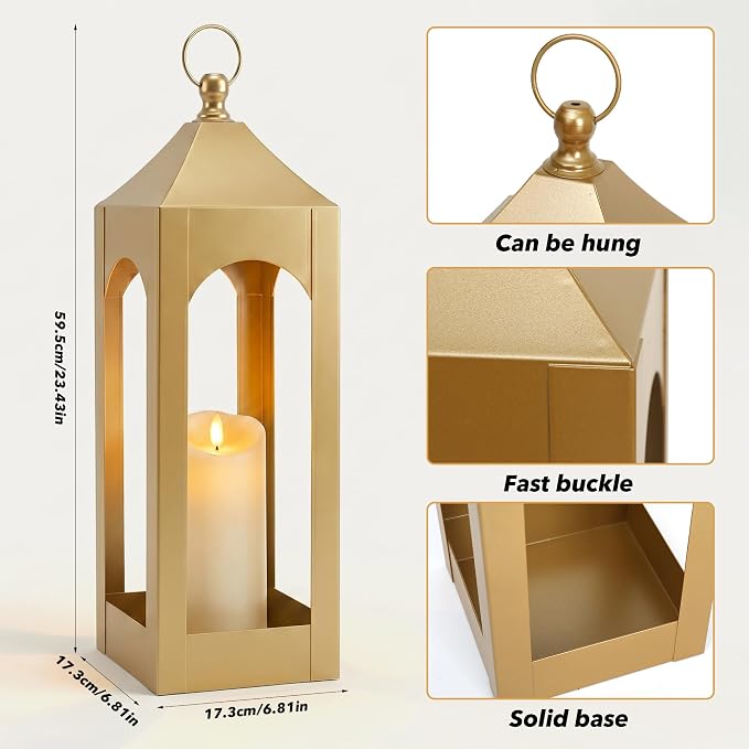 Modern Farmhouse Lantern Decor Metal Decorative Hanging Candle Lanterns | Ideal - Image 2