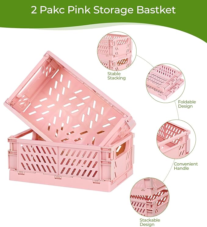 HUUSMOT 2-Pack Collapsible Plastic Storage Baskets, 9.8"x6.5"x3.8" | Pastel - Image 2