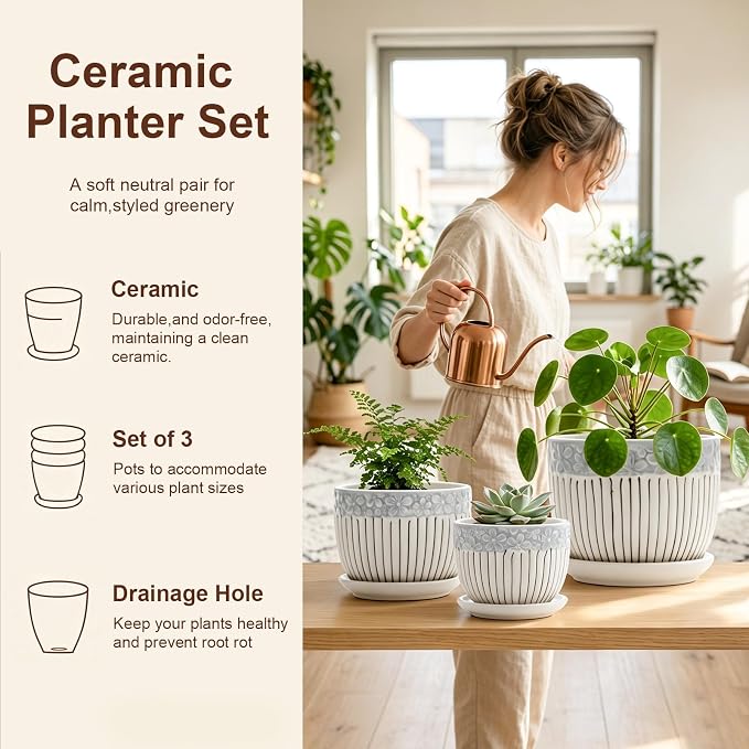 Gray Flower Pots, Texture Ceramic Plant Pots - Image 3