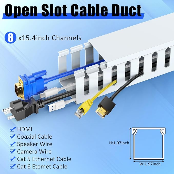 Open Slot Wiring Raceway Cable Duct, Cable Management Cord Track | 123" open - Image 2