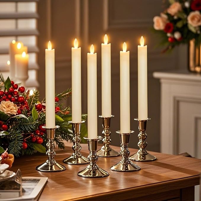 Battery Operated Flameless Ivory Taper Candles Flickering–Set of 6, Realistic - Image 5