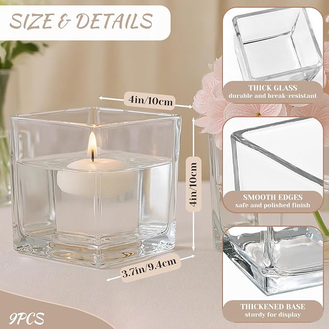 CONNOO 9 Pack 4" x 4" x 4" Clear Square Glass Vase - Image 3