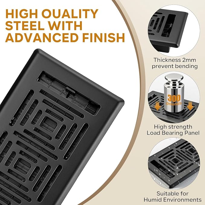 Floor Register 4x10, Heavy Duty Walkable Steel Floor Vent Covers, Easy Adjust - Image 3
