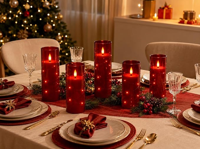 Da by 5 Pack Red Transparent Acrylic Flameless Taper Candles, Flickering Black - Image 6