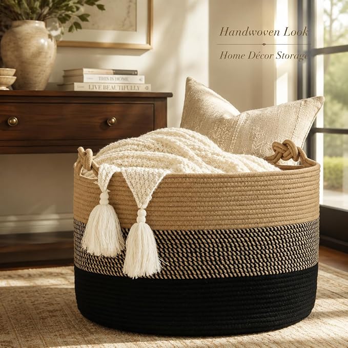 KAKAMAY Large Blanket Basket, Woven Rope Baskets - Image 2