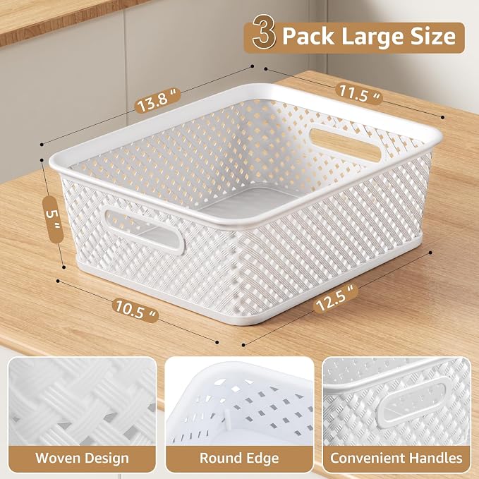 MaxGear 3 Pack Plastic Storage Baskets, Suitable - Image 3
