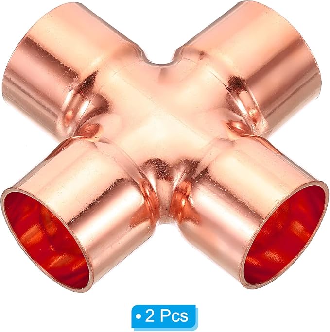PATIKIL 7/8 Inch ID Copper Union Cross Pipe Fitting, 2 Pack 4 Way Welding - Image 3