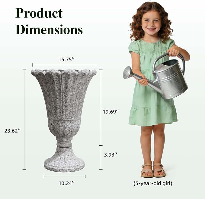 Tall Plastic Urn Planters and Pedestal - Image 2