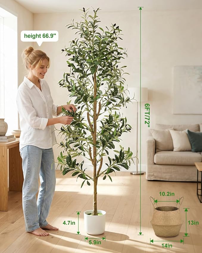 Olive Trees Artificial Indoor 6Ft Tall Faux Plants Large Fake Olivos Tree | - Image 2
