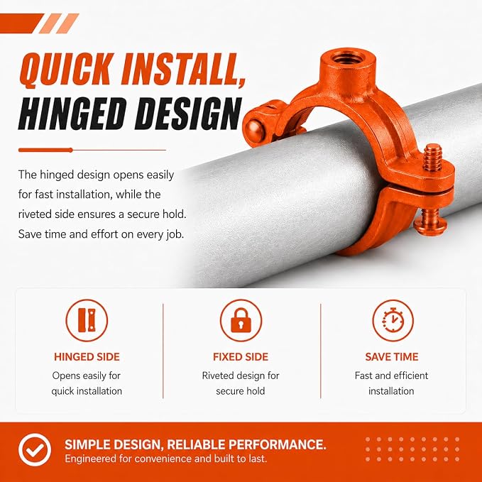 10 Pack 1-1/2 in. Hinged Split Ring Pipe Hanger, Tubing and Industrial Vintage - Image 5
