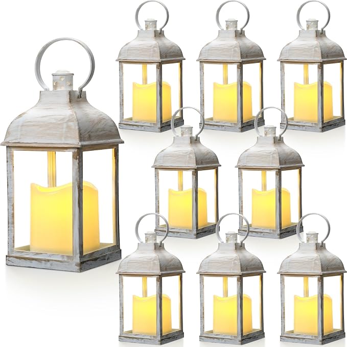 8 Pcs 10 inch White Decorative Candle Lantern Bulk by Kittmip