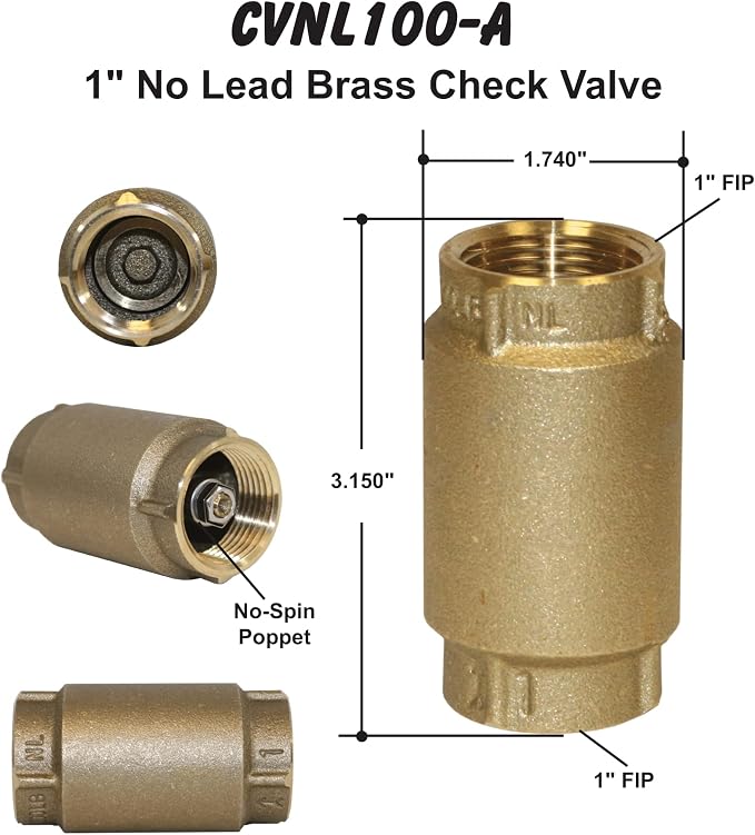 MFG CVNL100 1" No-Lead Brass Check Valve 700 Series - Image 5