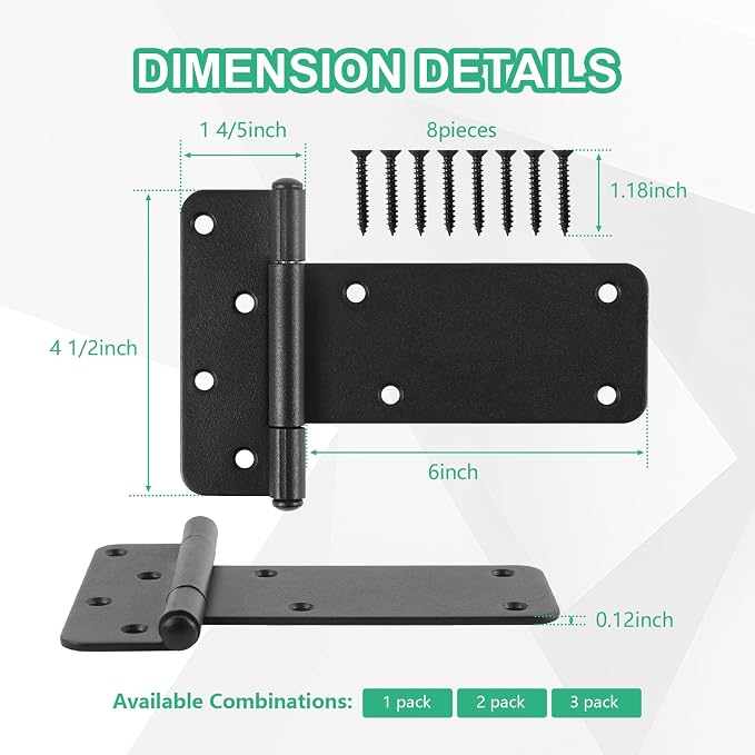 6 inch Gate Hinges, 280 Lbs Capacity, 4 Pack Matte Black Heavy Duty Hinges | - Image 2