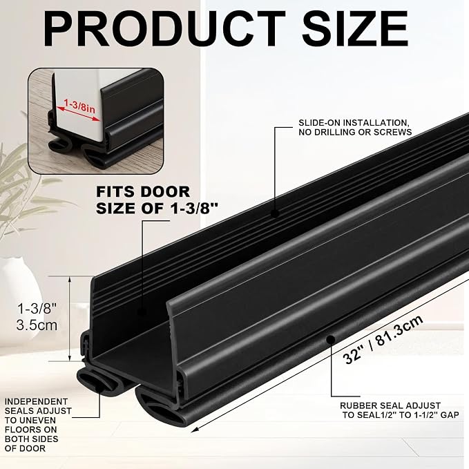 Yaocom 2 Strip Black 32 Inch Vinyl U-Shape Door Bottom Seal, Slide on - Image 2