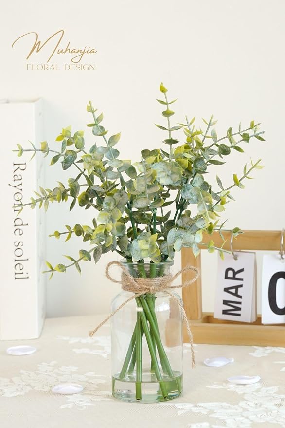Muhanjia Artificial Eucalyptus Stems in Glass Vase - Image 4