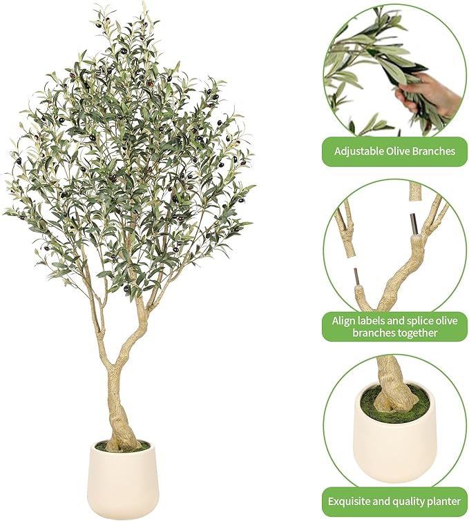 6ft Artificial Olive Tree with Tall Exquisite Planter | Realistic Faux Olive - Image 5