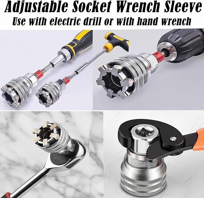 Universal Adjustable Socket Wrench, 3/8 Inch Drill Bit Adapter, Standard 10 to - Image 6