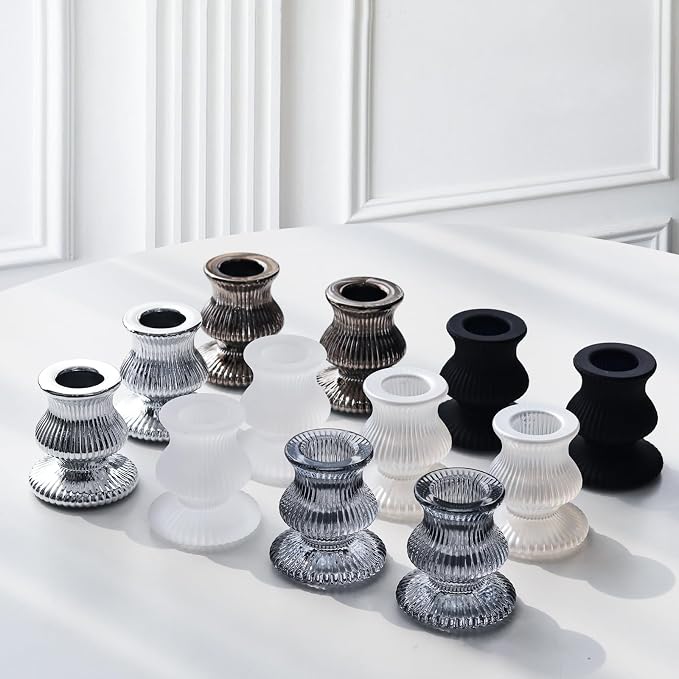 WDHODEC Black White Candlestick Holders 12PCS Glass Taper Candle Holders - Image 2