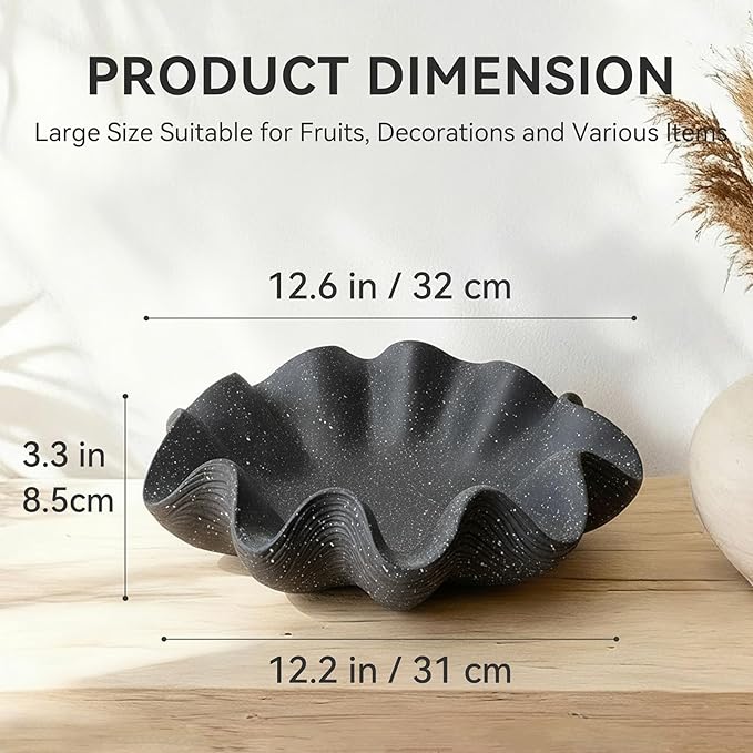 Scalloped Decorative Bowl Home Decor, 12.6" Shell Ruffle Fruit Bowl | Modern - Image 3
