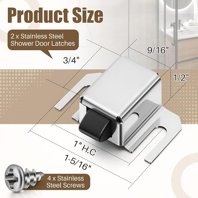Jetec 2 Pack Black Shower Door Latch Replacement, Stainless Steel | Single - Image 2