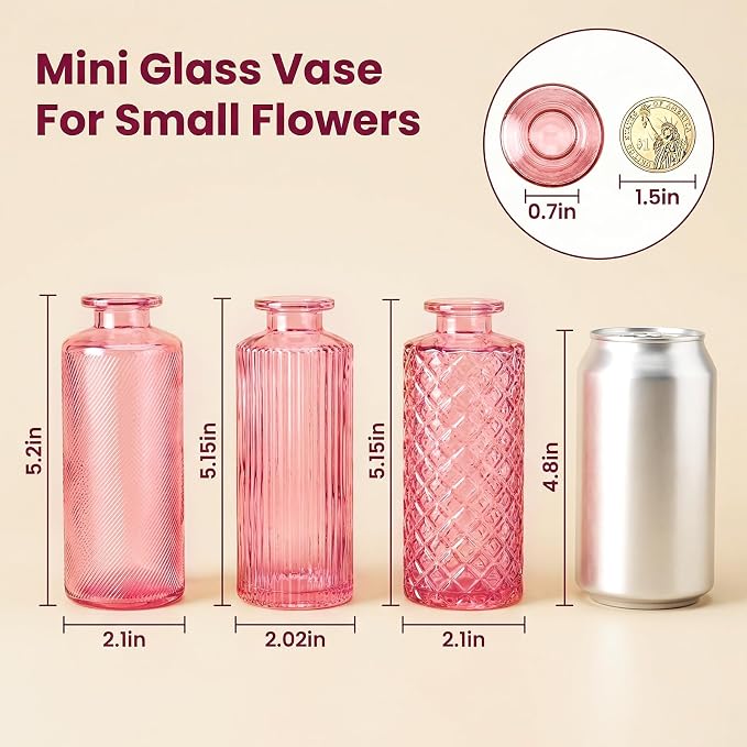 Glass Bud Vases 30 Pack, Small Pink Flower Vases - Image 6