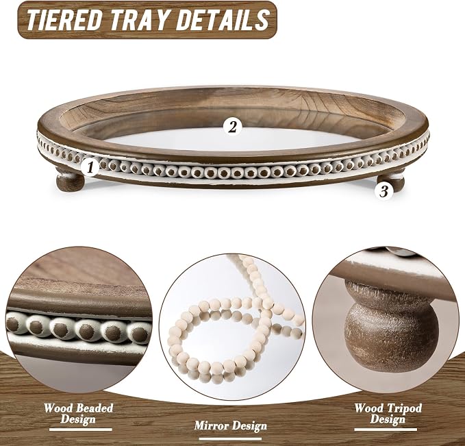 KULEDM Handmade Wooden Serving Tray, Small Beaded Coffee Table Tray Decor - Image 2